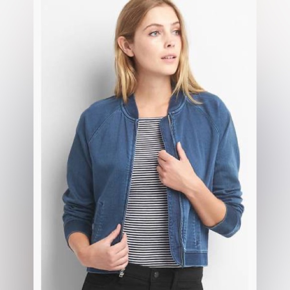 GAP Knit Bomber Jacket S Dark Indigo Y2K